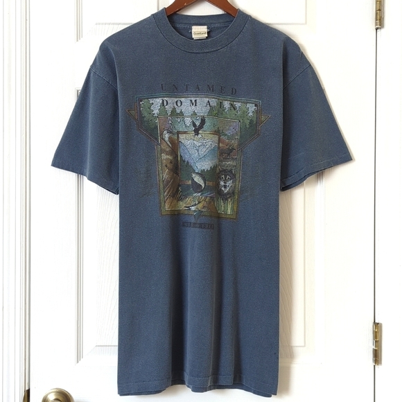 Great Land 90's Vintage Untamed Domain Short Sleeve Crewneck T-shirt Blue Large - Picture 1 of 11